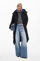 Lange gewatteerde jas met riem - BLACK - XL