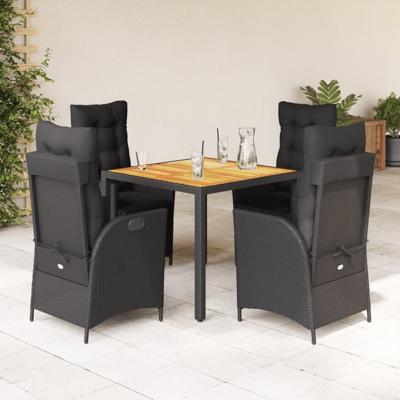 5-delige Tuinset met kussens poly rattan zwart