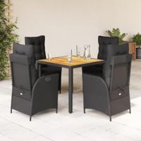 5-delige Tuinset met kussens poly rattan zwart