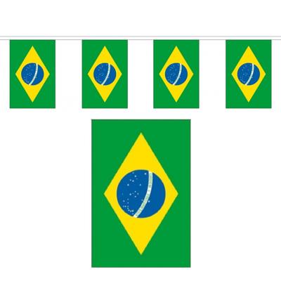 Brazilie vlaggenlijn slinger - 300 cm - polyester - met 10 vlaggetjes - binnen/buiten