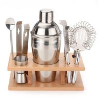 9 in 1 roestvrijstaal cocktail shaker tools set met houten bevestiging capaciteit: 750ml