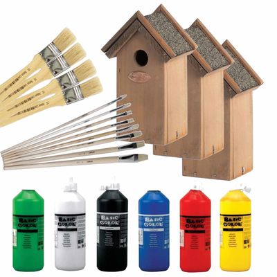 8x stuks houten vogelhuisje/nestkastje 22 cm - Zelf schilderen pakket - verf/kwasten