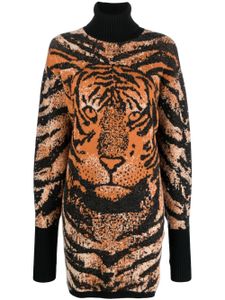 Roberto Cavalli robe en maille à motif tigre en jacquard - Orange