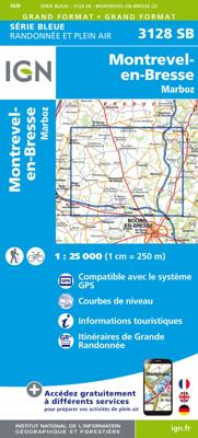 Wandelkaart - Topografische kaart 3128 SB - Serie Bleue Montrevel-en-Bresse, Marboz | IGN - Institut Géographique National