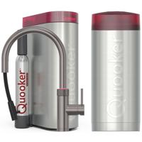 Quooker Flex Round Keukenkraan Set - Kokend Warm- en Koud Water - Uittrekbare Slang - Gunmetal - Inclusief COMBI+ Reservoir & CUBE - Direct Gekoeld Bruisend Water