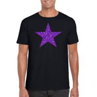 Verkleed T-shirt voor heren - ster - zwart - paars glitter - carnaval/themafeest - thumbnail