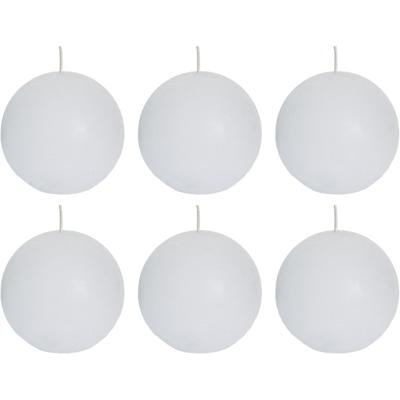 Spaas rustieke bolkaars - wit - 6x - D8 cm - 24 branduren - ronde kaarsen