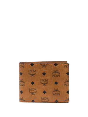 MCM portefeuille pliant à logo - Tons neutres