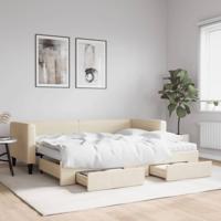 Slaapbank met onderschuifbed en lades 80x200 cm stof crèmekleur