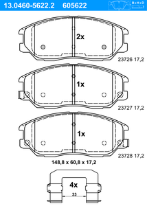 Remblokkenset, schijfrem ATE, u.a. für Ssangyong, Hyundai