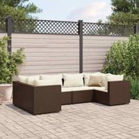 6-delige Loungeset met kussens poly rattan bruin