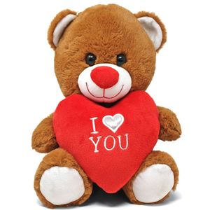 Donker bruine pluche knuffelbeer/teddybeer met I love you hartje 20 cm