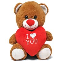 Donker bruine pluche knuffelbeer/teddybeer met I love you hartje 20 cm - thumbnail