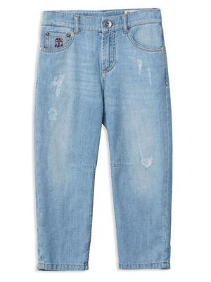 Brunello Cucinelli Kids jean droit à effet usé - Bleu