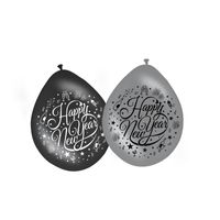 8x stuks Happy New Year ballonnen zwart/zilver   -