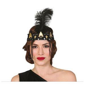 Guirca Charleston Flapper Hoofdband - met veer en details - zwart - Dames - jaren 20/Twenties thema   -