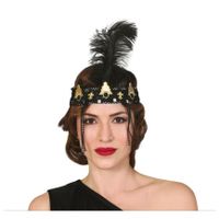 Guirca Charleston Flapper Hoofdband - met veer en details - zwart - Dames - jaren 20/Twenties thema   - - thumbnail