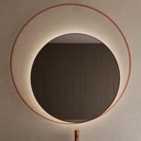 Spiegel Gliss Design Kosmos Koper Rosé Rond met Frame en Indirecte LED Verlichting 120 cm