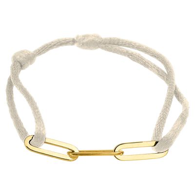 Armband Drie Ovale schakels satijn-zilver ivoorwit-goudkleurig 13-26 cm