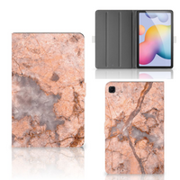 Samsung Galaxy Tab S6 Lite | S6 Lite (2022) Leuk Tablet hoesje Marmer Oranje - thumbnail
