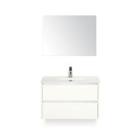Dante Badmeubelset 80 cm - Wit Hoogglans - Keramische Wastafel Wit Cover - met Spiegel