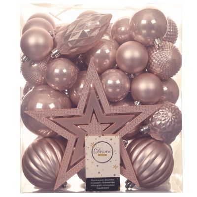 Set 66x stuks kunststof kerstballen met ster piek lichtroze