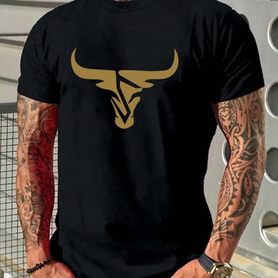 Bon&Bon Men's Bull Head Graphic T-Shirt - Black Round Neck Street Tee Black / L