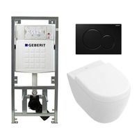 Villeroy Boch Subway 2.0 compact DirectFlush Toiletset - Geberit reservoir - bedieningsplaat zwart - softclose - quickrelease - wit 0701131/1024232/0700524/1025456/ - thumbnail