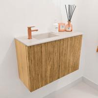 Toiletmeubel Mondiaz Joya Dlux | 60 cm | Meubelkleur Oak | Faye wastafel Meli Wasbak Links | 1 kraangat