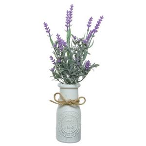 Lavendel kunstplant - in witte pot - lila paars - H32 cm - lavandula