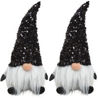 Pluche gnome / dwerg - 2x stuks - decoratie pop - knuffel - zwart met glitters - 29 cm - Kerstgnomes
