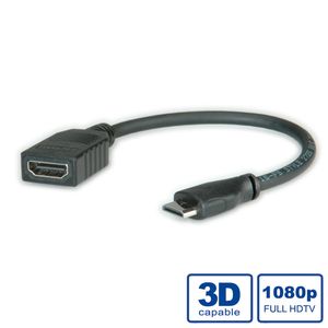 ROLINE Monitorkabel HDMI High Speed met Ethernet, HDMI Female - Mini HDMI Male, 0,15 m