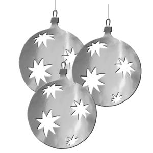 Grote Kerstbal hangdecoratie van karton - 3x - zilver - Dia 30 cm - Kerstversiering