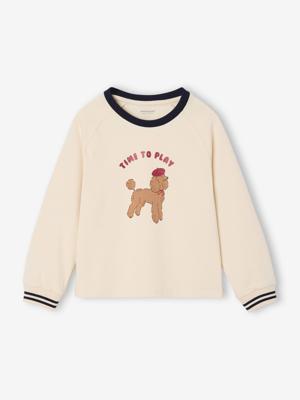 T-shirt met hondenmotief, glitterdetails, lange mouwen voor meisjes vanille