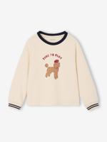 T-shirt met hondenmotief, glitterdetails, lange mouwen voor meisjes vanille
