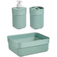 Badkamer accessoires set 3-delig pastel mintgroen van kunststof Badkamer accessoires set 3-delig pastel mintgroen van kunststof