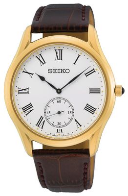 Seiko SRK050P1 Horloge staal-leder goudkleurig-bruin 39 mm