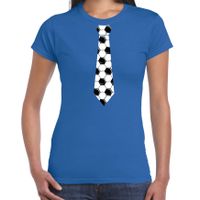 Blauw supporter t-shirt voetbal stropdas EK/ WK voor dames - thumbnail