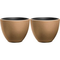 Plantenpot/bloempot Sevilla - 2x - buiten/binnen - kunststof - hout/beige - D39 x H30 cm