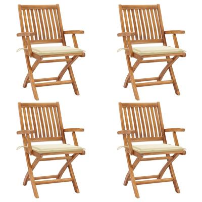 Tuinstoelen 4 st inklapbaar met kussens massief teakhout