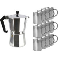 Aluminium moka/koffiemaker met 12x RVS kopjes