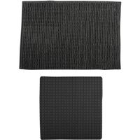 MSV Douche anti-slip mat en droogloop mat - Sevilla badkamer set - rubber/microvezel - donkergrijs