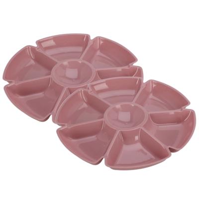 Excellent Houseware Hapjes / chips serveerschaal - 2x - oudroze - D29 cm - vakjes dienblad - kunstst Excellent Houseware Hapjes / chips serveerschaal - 2x - oudroze - D29 cm - vakjes dienblad - kunstst