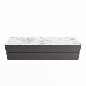 MONDIAZ VICA-DLUX 200cm badmeubel onderkast Dark grey 4 lades. Inbouw wastafel CLOUD links zonder kraangat, kleur Glace.