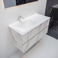 Mondiaz Vica Cloud badmeubel wit carrara mat 100 cm 2 lades solid surface enkele spoelbak links 1 kraangat - thumbnail