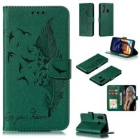 Feather patroon Litchi textuur horizontale Flip lederen draagtas met portemonnee & houder & kaartsleuven voor Galaxy A60 (groen)