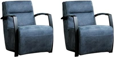 Set van 2 Blauwe leren industriële stalen fauteuils Arrival - Kenia Leer Denim (blauw leer)