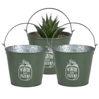 Plantenpot/bloempot emmer voor buiten - 3x - zink - legergroen - D24 x H19 cm