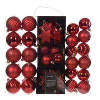Decoris kerstballen en kersthangers - 40x - kunststof - rood - mix   -