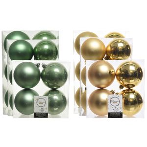 Kerstversiering kunststof kerstballen mix salie groen/goud 6-8-10 cm pakket van 44x stuks